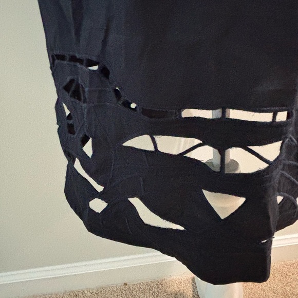 🆕 FOR CYNTHIA Navy Puff Sleeve Embroidered Hem Midi Dress - Picture 9 of 15